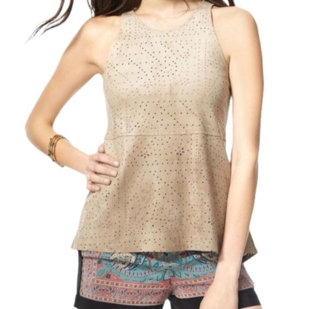 BCBGMaxAzria Y2K Top Women’s Size Small Faux Suede Sleeveless Tank Tan Beige